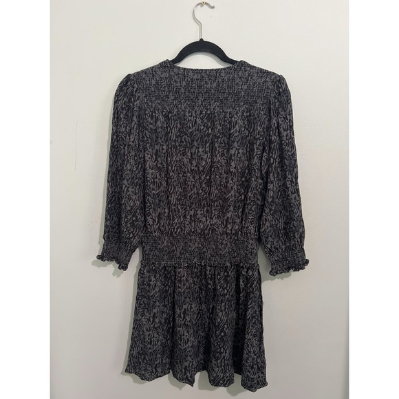 Rails Zana Dress Women’s Large Charcoal Animal Print Mini Smocked - Picture 4 of 14